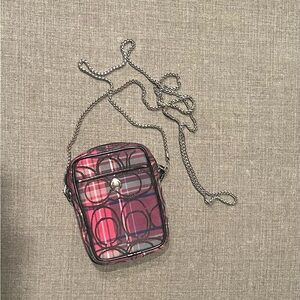 Coach Poppy Tartan Plaid Coin Purse/Wristlet with Chain Strap